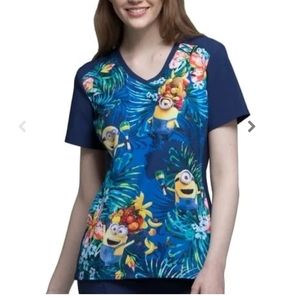 CHEROKEE MINIONS SAMBA PRINT SCRUB TOP